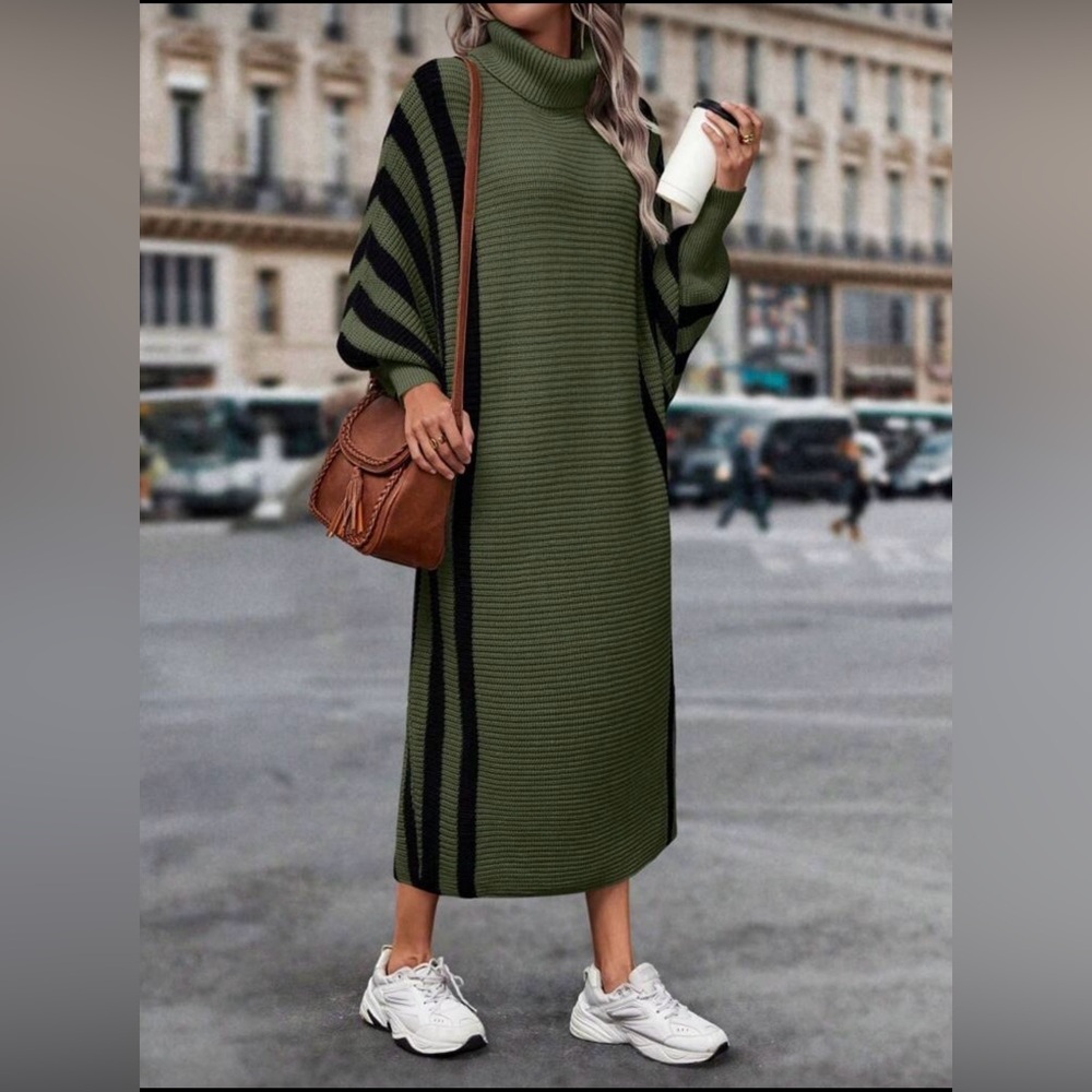 Striped Green and Black Knit Dress